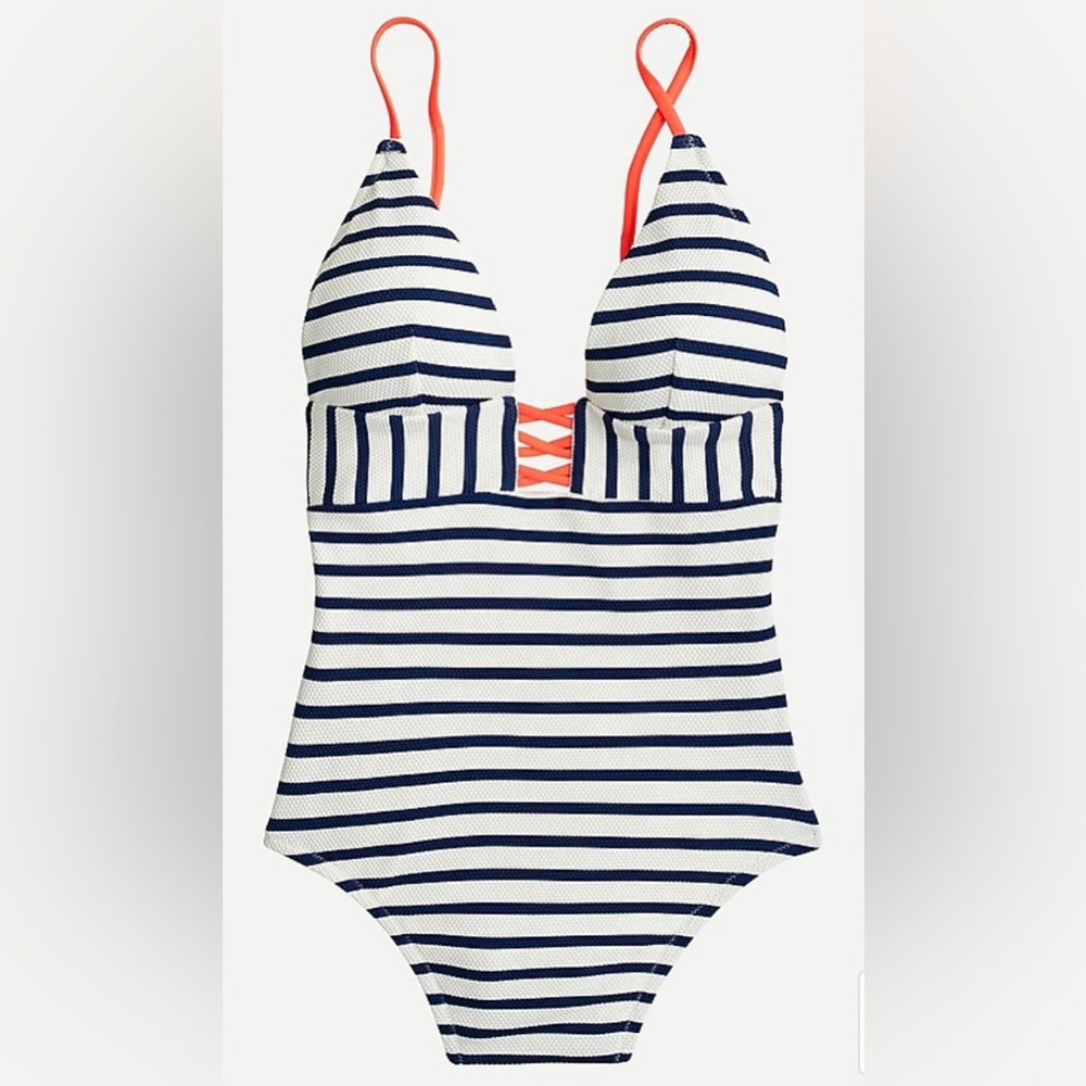 NWT J. Crew V-neck crisscross one-piece in textured stripe
